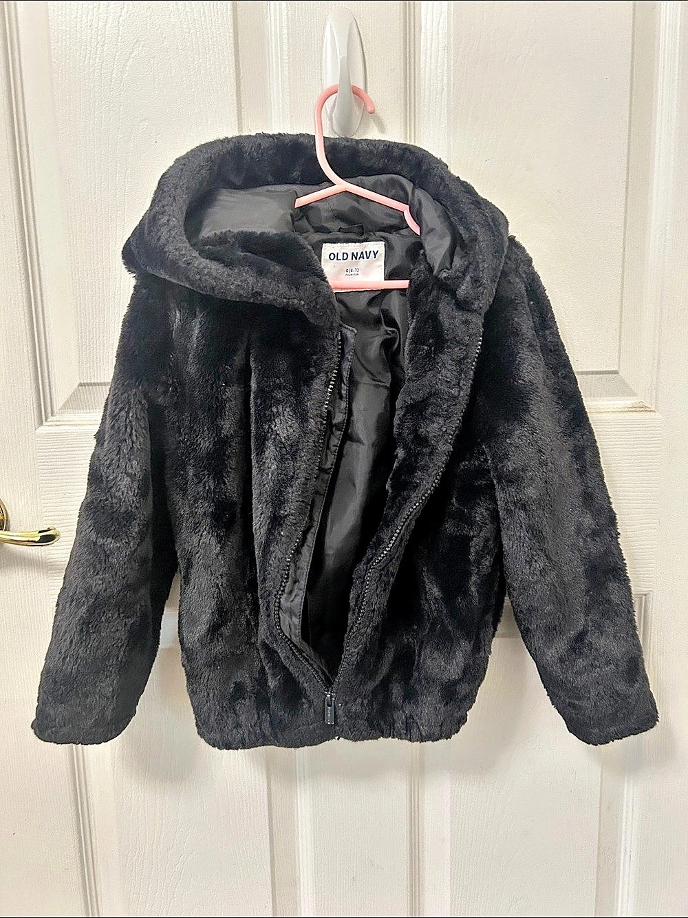 Old Navy Girls Black Faux Fur Jacket Size Small